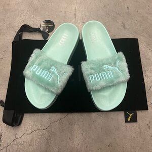 Seafoam blue fenty puma slides